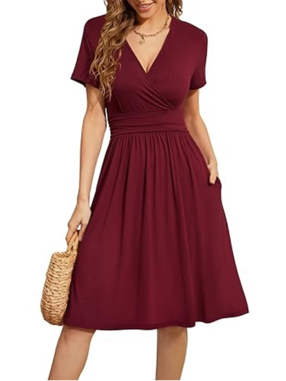 WEACZZY Womens Summer Dress Wrap V-Neck Party Dress Knee Length Casual Dresses